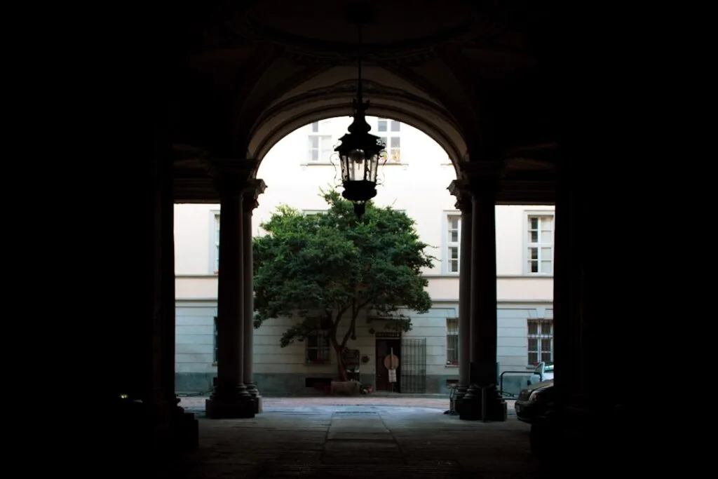 Castello di Carlo V inner courtyard shadow