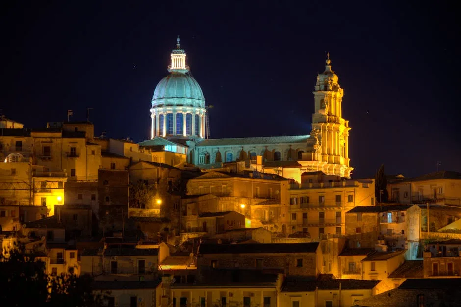 Duomo di Lecce illuminated dome night
