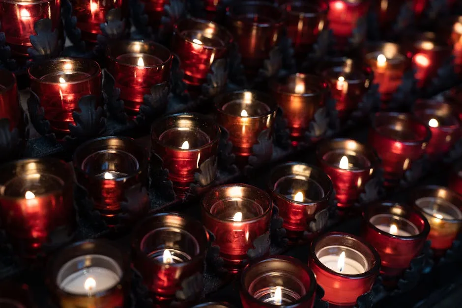 Madonna sanctuary votive candles close up