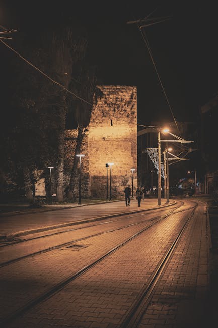 night time cobblestone street Lecce navigation walking