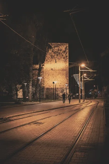 night time cobblestone street Lecce navigation walking