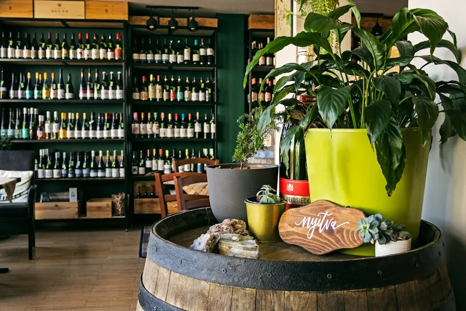 Interior of wine shop in Lecce showing barrels and shelves